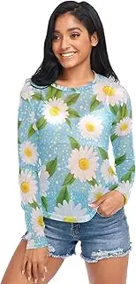 [RPLIFE] White Daisies Yellow Light Blue Net Shirt for Women, Sexy Mesh Tops for Women S-XXL
