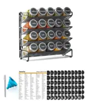 Spice Rack Organizer with 20 Spice Jars, 386 20 Jars, 9.8" W × 10.8“H Black