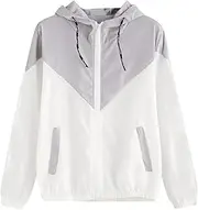 [YongXinMY] Women's Color Block Windbreaker Jacket - Casual Thin Athletic Jackets with Pockets Long Sleeve Zip Up Hooded Sporty Coat Packable Track Outer Workout Urban Hip Hop Streetwear