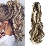 Hair Extensions Braid Hairpiece Clip-in Ponytail Claw Ponytail Hair Extensions Like Real Hair Wavy Curly Synthetic Hair Long Voluminous Ombre (Chestnut Brown & Bleached Blonde)