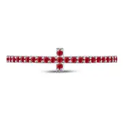 14k White Gold Round Ruby Cross Stackable Band Ring 1/6 Cttw