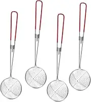 Mikinona 4 Pack Mesh Strainer with Handle Stainless Steel Wire Skimmer Spoon for Frying Oil Straining Small Pasta Strainer for Deep Fryer Ramen for Kitchen Tea Shops