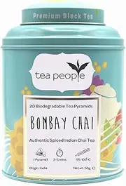 Tea People Bombay Chai, 20 Tea Pyramids in Tin Caddy