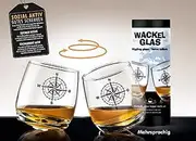 GILDE - 44360 Set of 2 Wobble Glass Global, Compass Rose, 2 Glasses in a Cylinder Box with Sleeve, Glass: H 8.5 cm D 7.5 cm Capacity Approx. 200 ml, Dishwasher Safe