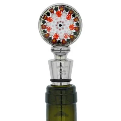 GlassOfVenice Murano Glass Millefiori Round Bottle Stopper - Red