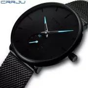 Men's CRRJU Quartz Sport Ultra-Thin Stainless Steel Watch Black Metal Band
