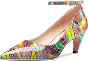 [HDEUOLM] Womens Mid Kitten Heel Pointed Toe Pumps Ankle Strap Buckle Prom Basic Classic Patent Leather 2.6 Inches Heels