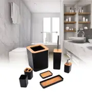 Bamboo And Wood Bathroom 7-piece Combination Trash Can Bathroom Wash Set Black