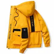 Nevenka Mens Patchwork Jackets for Spring Autumn Hooded Casual Coat-Yellow