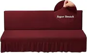 HFCNMY Stretch Armless Futon Cover with Skirt Ruffled Knitted Jacquard Futon Sofa Bed Cover Machine Washable Futon Couch Cover Futon Sofa Cover Furniture Bed Protector with Elastic Bottom(Red)
