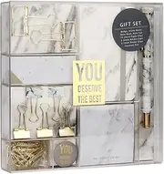 Multibey Marble Stationery Set Fountain Pen Gold Paper Binder Clip Sticky Notes Mini Journal School Office Desk Accessories Gift,Marble White