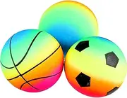 SUPVOX 3Pcs Rainbow Color Inflatable Balls for Bounce Play Balls for Outdoor Games for Active Play Dodgeball Birthday Celebrations Safe Fun