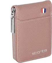 [Storite] PU Leather 9 Slot Vertical Credit Debit Card Holder Money Wallet Zipper Coin Purse for Men Women (Light Brown - 11.5 x 2 x 8 Cm), Pink, 1Pack Peach Pink, Casual