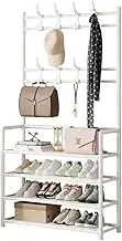 60CM White/Black Metal Coat Rack with 8 Hooks, Multifunctional Wall Hanger for Shoes and Hats, Metal/Plastic Design