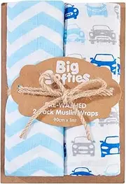 Big Softies Car Pre Washed Muslin Wrap 2 Pack, 90 cm x 100 cm Size