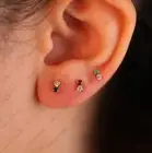 Emerald, Ruby, Sapphire & Diamond Double Stone Cartilage Studs Earrings 14k Gold
