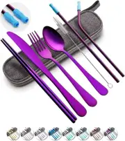Purple Utensils Set with Case Cutlery Set Stainless Steel Fits Gift