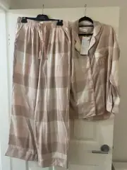 Peter Alexander Ladies Check Pyjama Set Pink/ Caramel Medium