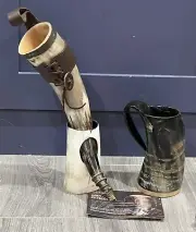 Viking Drinking Horn With Holder & Mug