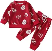 [Generic] Baby Girl Clothes Bundles Toddler Girls Valentine's Day Long Sleeve Hearts Printed T Shirt Pullover Tops Pants Outfits Baby Gift