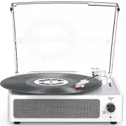 Bluetooth Vinyl Record Player Turntable Wireless Audio White Retro Style Speaker