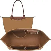 OAikor Purse Organizer Insert Compatible with Longchamp Medium and More, Felt Zipper le pliage Medium Organizer with Cup Holder for Tote Handbags, 8 Compartments (Brown,M)