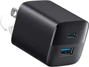 USB C 33W Charger, 2 Port Compact Charger with Foldable Plug