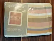VINTAGE SPRINGMAID SERENA DOUBLE FITTED SHEET BASSETTI DESIGN STRIPED MULTI-COLO