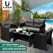 Livsip Outdoor Furniture Lounge Setting Wicker Sofa Chair Table Garden Patio Set
