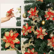 12 Pcs Artificial Flowers Glitter Christmas Tree Ornaments For Wreath Decoration