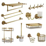 Antique carved bathroom hardware sets solid brass european bathroom accessories set brushed bathroom products (shelf/towel rack) Toothbrush holder