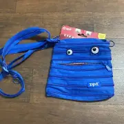 ZIPIT Blue Pencil Bag Googly Eyes Grillz Teeth Large Zip Mini Shoulder Bag