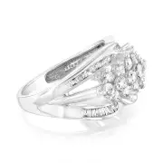 10ct White Gold 1.4 Carat Diamond Ring with Round Brilliant and Tapered Baguette Diamonds, Q
