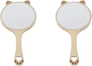 NOLITOY 2Pcs Retro Round Handheld Mirror with Wooden Handle for Salon Hairdressing Make-up Hotels Home Portable Compact Makeup Small Hand Held Mirrors