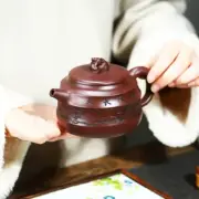 Handmade Carved Real Yixing Zisha Purple Clay Tea Pot Marked Certificate Paper