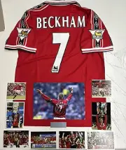 DAVID BECKHAM Signed Photo 8x12 + Jersey Manchester United 1998/99 FRAMED COA