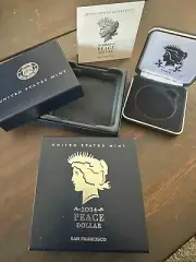 2024 S Proof Peace Silver Dollar. Box Case COA Only NO COIN