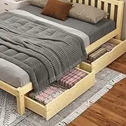ALFORDSON 2X Bed Frame Storage Drawers for Queen Double King Single Size Wooden Mattress Platform Base, Under-Bed Timber Storage Drawer Trundle for Adults Kids (91 x 20 x 47cm - Oak)