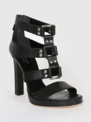 NEW! GUCCI Lyon Mira Gladiator Black Leather Sandals Shoes Size 39 1/2, 9.5 M