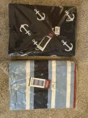BEACH TOWEL ~ set of two ~ blue striped and blue with white anchors ~ NWT