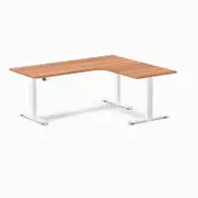 Desky L-Shape Sit to Stand Prime Oak Melamine Desk 1800x1500mm White Height Adjustable Leg