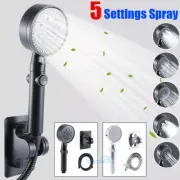 Shower Head High Pressure 5 Settings Spray Hand Held Sprinkler w/ 1.5m Hose+Base