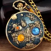 Unique Musical Movement Pocket Watch Astronaut Space Quartz with Fob Chain Gifts