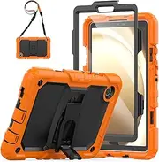 SEYMAC Case for Samsung Galaxy Tab A9 8.7 Inch 2023, 3-Layer Full Body Protective Case with Foldable Stand, Screen Protector, Samsung Galaxy Tab A9 Case Kids SM-X115, Orange