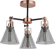 Lexi Lighting Conea Ceiling Light, 3-Light Pendant Semi Flush Mount Fixture in Antique Copper with Glass Lampshade, Overall Width 43cm, Metal Construction, Suitable for Residential Commercial Spaces