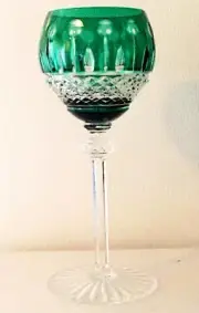 1 King Louis EMERALD GREEN cased cut to clear crystal 7 1/2" Wine Goblet