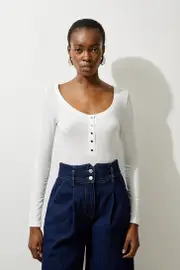 Lux Viscose Rib Jersey Long Sleeve Scoop Neck Top