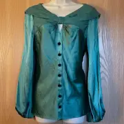 Zac Posen Size US 8 Italy 44 Cirque Jade Green Silk Long Sleeve Blouse NWT $1200