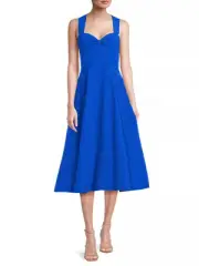 Aidan Mattox Sweetheart Halter Taffeta Fit and Flare Midi Dress, Sapphire