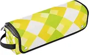 2 in 1 Hair Tools Organizer with Heat Resistant Mat Waterproof Flat Curling Irong Travel Organizer for Curling Iron Straightener Flat Hair Dryer,Fashion Yellow Green Checkered Rhombus Plaid